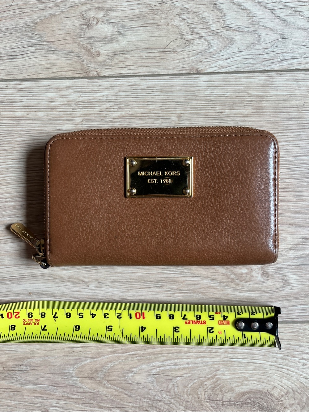 Michael Kors Tan Leather Zip-Around Wallet with Gold Plate